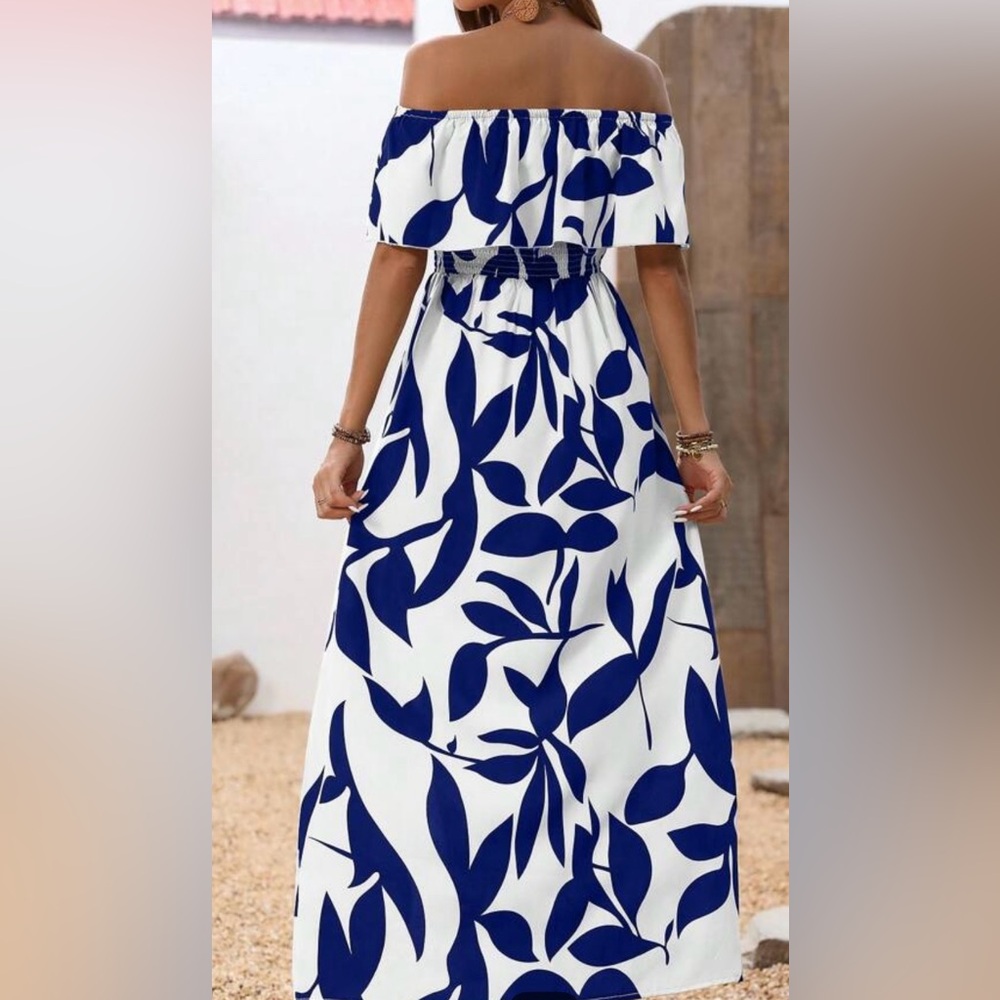 New-SHEIN Off-Shoulder Blue and White Maxi Dress in size 2X - Picture 2 of 3